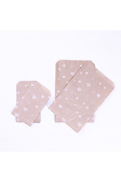 Bimotif Heart Pattern Paper Bag, Kraft-White 18X30 cm - 100 Pieces
