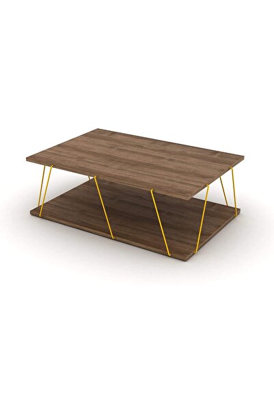 Home Canvas Made In Turkey Tars Modern Coffee Table for Living Room- Walnut and Yellow