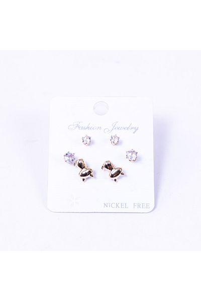 Bimotif Gold-coloured 3 kinds of screw stud earrings set, cat