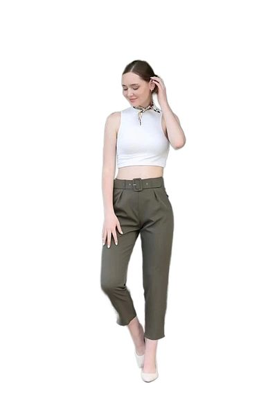 lodmela Belt And Pleat Detailed Fabric Trousers 1754 Khaki
