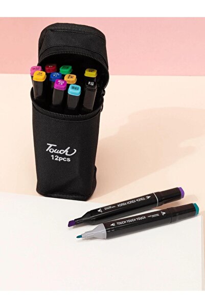 Mashotrend Çantalı 12 Parça Çift Uçlu Grafiti Kalem Renkli Keçeli Kalem Eskiz, İllüstrasyon Tasarım Boya Kalemi