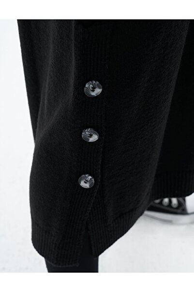 Kayra Düğme Detaylı Triko Elbise Lacivert