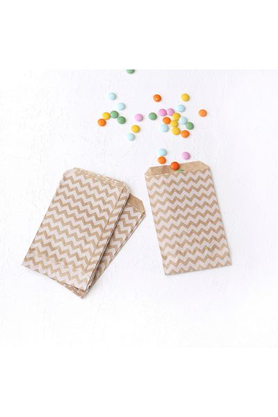 Bimotif Zickzack Patterned Paper Bag, Kraft-White 11X20 cm - 50 Pieces
