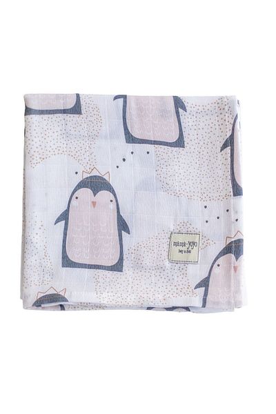 Mama Yoyo Baby&Kids Mama Yoyo Multi-Purpose Organic Muslin Blanket // Pinqueen with Mouth Cloth Gift - Penguin 100X100Cm