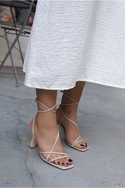 LAMİNTA Santa Nude Stripe Detailed Women's Heeled Shoes