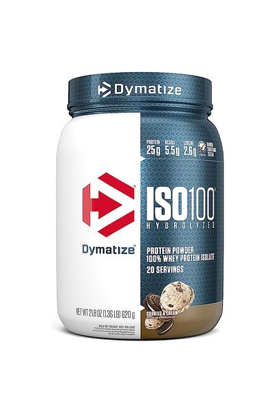 Dymatize ISO 100 Hydrolyzed whey protein isolate, Cookies and Cream, 1.36 LB