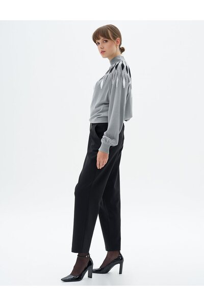 Kayra Beli Bağcıklı Boru Paça Pantolon Siyah