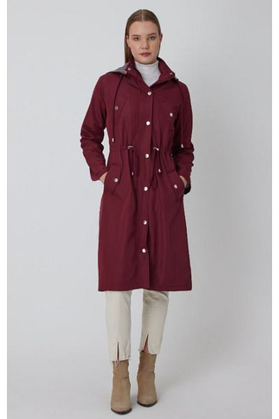 Store Stylish Women's Zippered Hooded Trench Coat