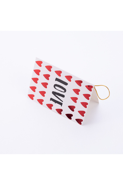 Bimotif Sevgililer günü temalı tebrik kartı, 10x7 cm, Kalpler ve Love