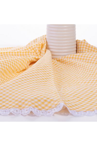 Bimotif 150 Cm Yellow Checkered Scalloped Round Tablecloth