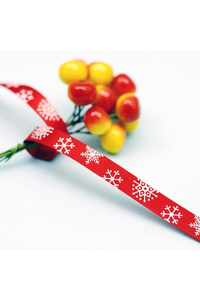 Bimotif Snow Patterned Red Ribbon, 1 Cm 2 Meters