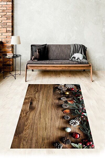 uygun dekor Ahşap Zemin Kozalak Çam Ağacı Süs Yılbaşı Christmas Yıkanabilir K...