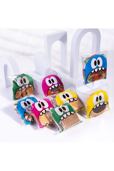 Bimotif Transparent bag with blue monster pattern tape, 10x15 cm 250 pieces