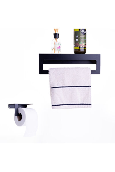 Bimotif Modern tasarımlı 2li metal havlu ve tuvalet kağıdı askı seti