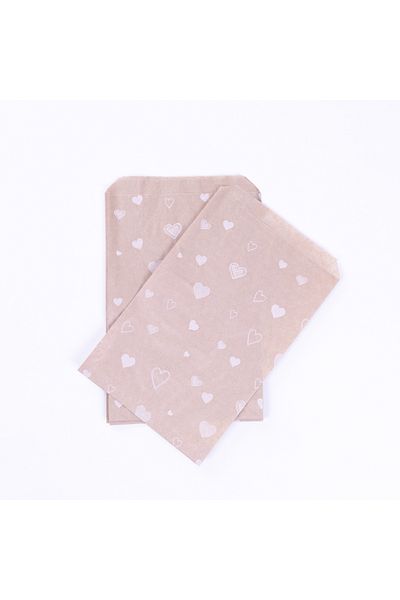 Bimotif Heart Pattern Paper Bag, Kraft-White 18X30 cm - 100 Pieces