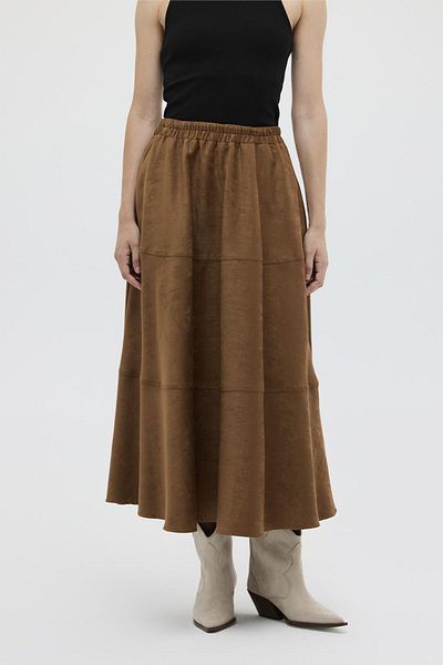 KB STUDIO Tan Suede Flared Φούστα - Με Λεπτομέρεια Ραφής