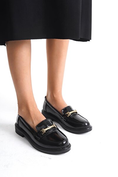 ALPELLİByAlp Дамски ежедневни обувки от лачена кожа, черни, с дебела подметка и катарама