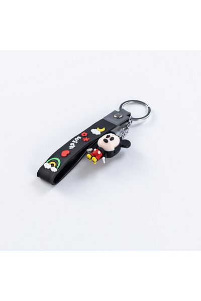 Bimotif Mickey Mouse Patterned Black Mini Silicone Keychain - 3 Sizes