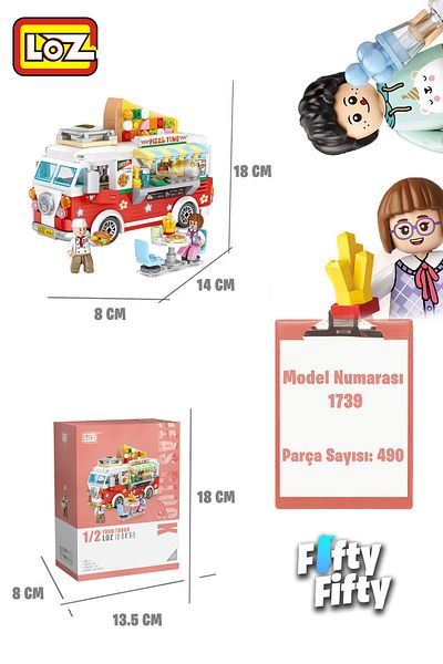 Vagonlife Loz Mini Block Series Food Truck/Pizza Truck -Lz1739 (490 Pieces) Toy Building Set