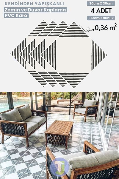 Technojet 30 cm × 30 cm (pachet de 4) autoadeziv design modern pentru bucătărie, baie, pardoseală