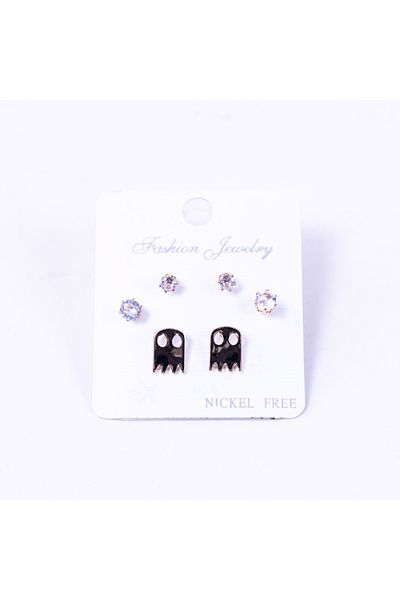 Bimotif Black color 3 kinds of screw stud earrings set, ghost