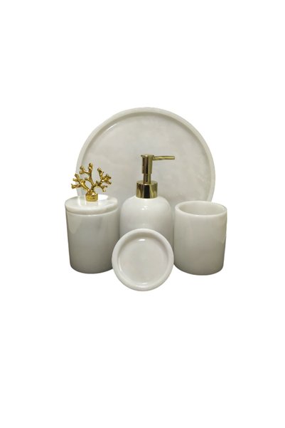 Urestone Marble 5 Piece Bathroom Set - Gold Accessories