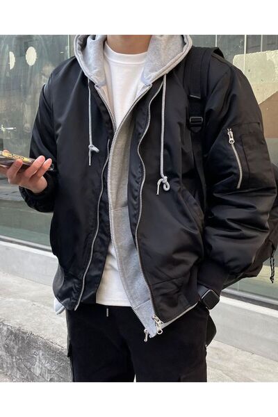 Baykombin Sokak Modası Unisex Siyah Oversize Bomber Ceket