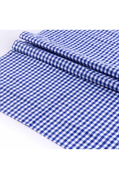 Bimotif Țesătură Bumbac Gingham 1 Metru, Albastru Lățime 150 Cm