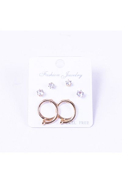 Bimotif Gold-coloured 3 kinds of screw stud earrings set, trumpet
