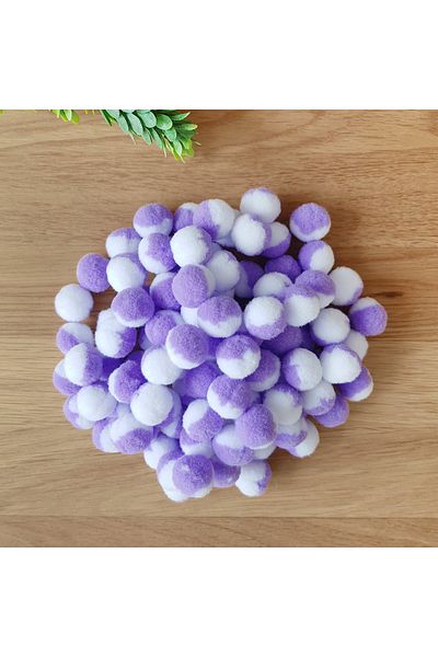 Bimotif Λιλά-λευκό βελούδινο πομπόν, 1,5 εκ. 50 τεμάχια