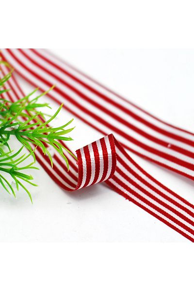 Bimotif Red and White Striped Taffeta Ribbon, 25 mm 2 Meters