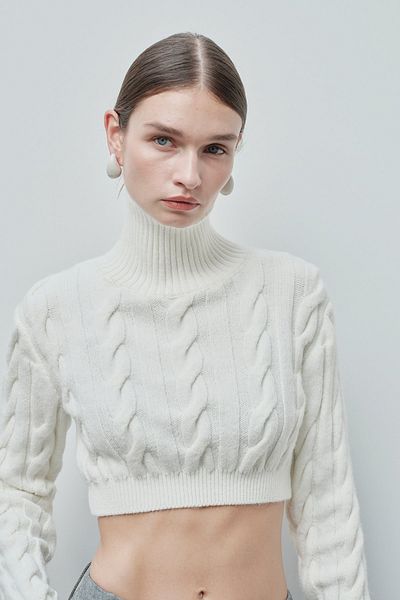 VATKALI Turtleneck Knitted Crop Sweater