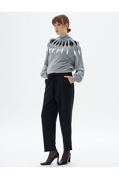 Kayra Lace-Up Waist Pipe Leg Trousers Black