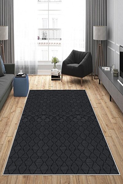 Pelangi Gri Baklava Desen Yıkanabilir Kaymaz Taban Leke Tutmaz Modern Salon H...
