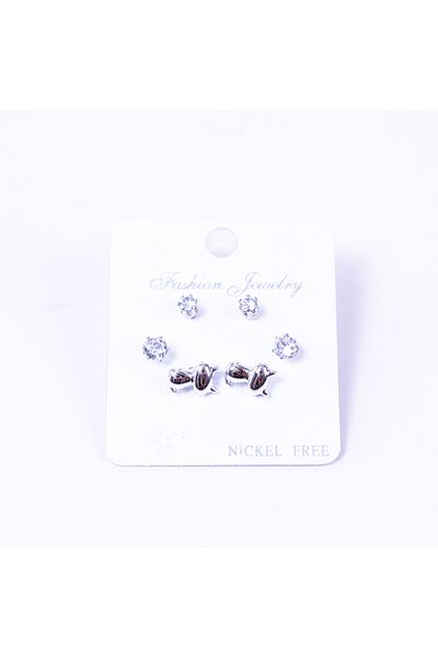 Bimotif Silver-coloured 3 kinds of screw stud earrings set, cat