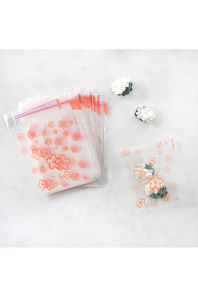Bimotif 10x15 Cm Orange Flower Patterned Transparent Bag - 1000 PCS