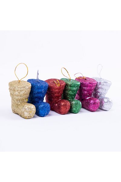 Bimotif Christmas Ornament, 6-Piece Colorful, Glittered Santa Claus Boots 1 Piece