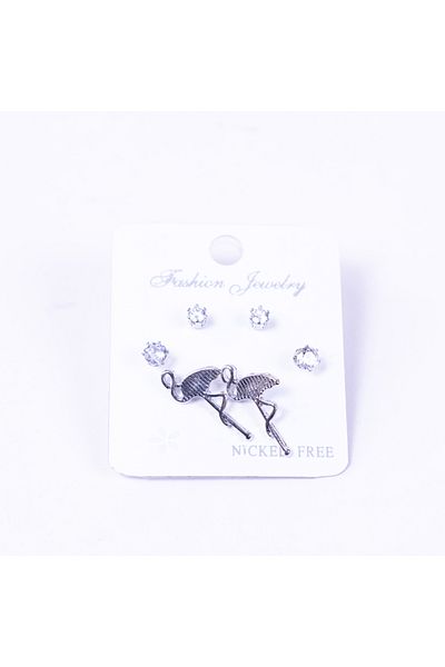 Bimotif Silver-coloured 3 kinds of screw stud earrings set, flamingo