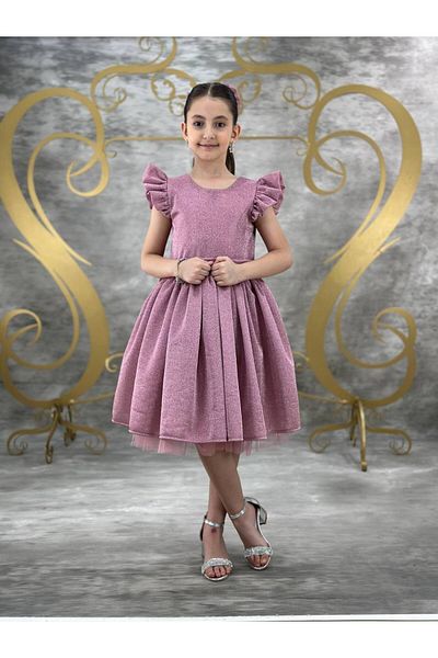 defada Girl's Pink Color Glittery Buckle Birthday Dress