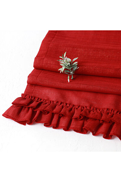 Bimotif Fırfırlı Runner, Simli Kırmızı 45x155 Cm