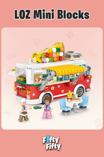 Vagonlife LOZ Mini Block Series شاحنة طعام/شاحنة بيتزا - LZ1739 (490 قطعة) مجموعة بناء الألعاب
