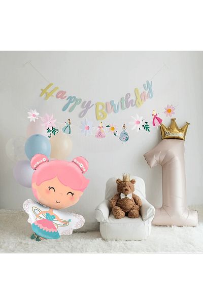 Öztürkpartievi 1 Year Old Fairy Concept Birthday Balloon Set
