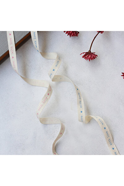 Bimotif Panglică Bumbac Albastru - 1 Cm 5 Metri, Cu Dragoste