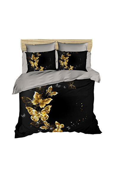 Fabeteks Butterflies Gold Color 3D Digital Double Duvet Cover Set