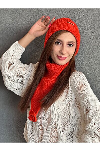 Gönülden Tasarım Ручна робота, м'яка жіноча шапка з коміром, стандартний розмір, помаранчева