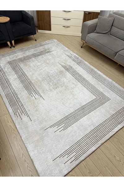 MODKLAS 6m2 200X300 cm Digital Printed Spongeless Carpet Cover - Elastic and Washable Bar Brown