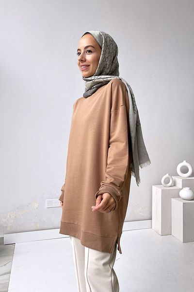 Ka Hijab Βασικό φούτερ σε χρώμα καφέ γάλακτος