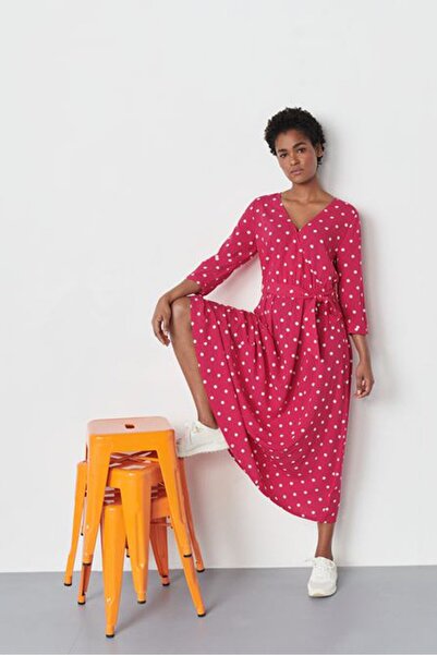 Tchibo Women V-neck Polka Dot Wrap Around Dress, Pink