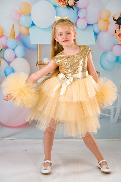 Delfini kids Φόρεμα γενεθλίων με μανίκια με αγκράφα και παγιέτες