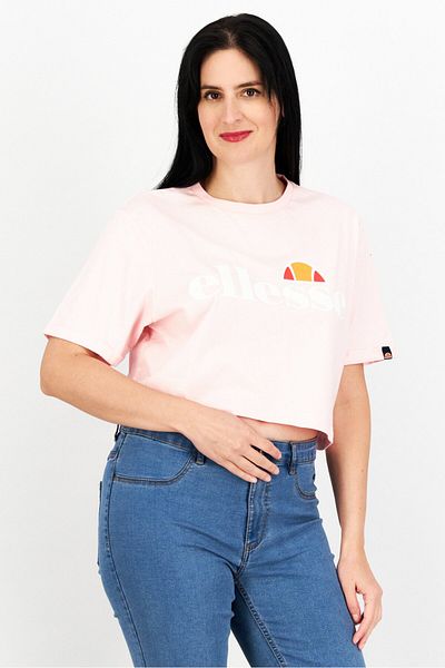Ellesse Women Crew Neck Short Sleeve Training Crop Top, Pink